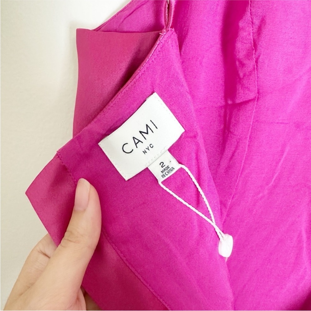 New Cami NYC Roxanne Feather Mini Dress Magnolia Hot Pink Satin 2 - Picture 5 of 12